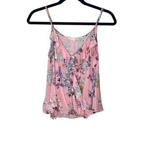 Altar'd State pink floral ruffle faux wrap tank top blouse Size Small